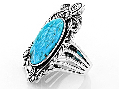 Pre-Owned Southwest Style By Jtv™ Oval Sleeping Beauty Turquoise Sterling Silver Solitaire Ring - Size 7
