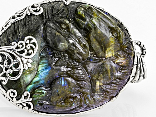 Pre-Owned Artisan Collection Of Bali™ 62x46mm Oval Carved Labradorite Doublet Silver Horse Pendant