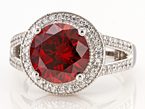 Pre-Owned Bella Luce ® 7.10ctw Garnet And White Diamond Simulants Rhodium Over Silver Ring (4.14ctw - Size 6