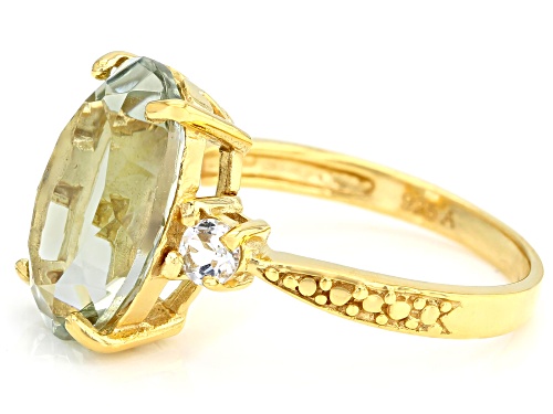 Pre-Owned 6.00ct Oval Prasiolite With .50ctw Round White Topaz 18K Gold Over Sterling Silver Ring - Size 9