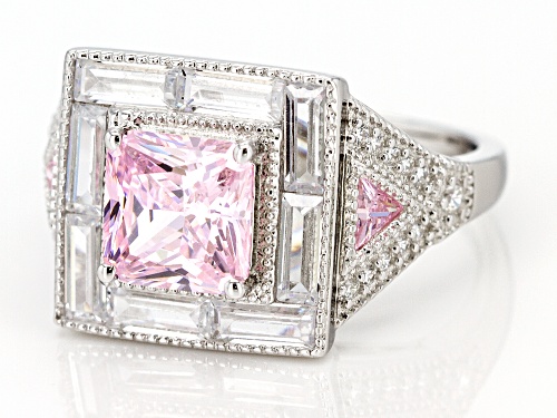 Pre-Owned Bella Luce®5.20ctw Pink and White Diamond Simulants Rhodium Over Sterling Silver Ring (3.8 - Size 5