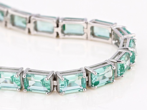 Pre-Owned 17.87ctw Emerald Cut Lab Created Green Spinel Rhodium Over Sterling Silver Tennis Bracelet - Size 7.25