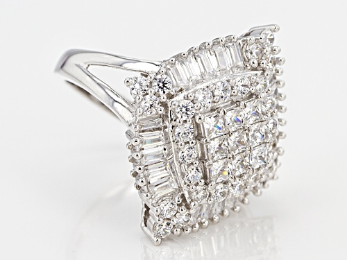 Pre-Owned Bella Luce ® 4.32ctw Princess Cut, Baguette And Round Rhodium Over Sterling Silver Ring - Size 7