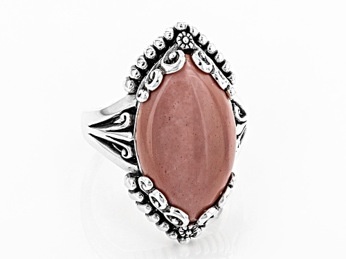 Pre-Owned 22x13mm Marquise Pink Mookaite Cabochon Rhodium Over Sterling Silver Solitaire Ring - Size 9