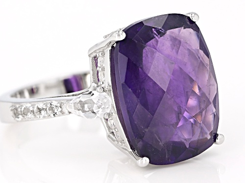 Pre-Owned 8.00ctw Amethyst And White Topaz Rhodium Over Sterling Silver Ring - Size 7