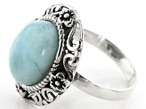 Pre-Owned 14x10mm Oval Cabochon Larimar Sterling Silver Ring - Size 7