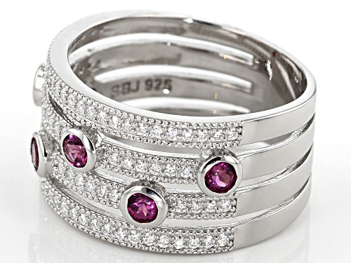 Pre-Owned MOISSANITE FIRE(R) .84CTW DEW ROUND AND .47CTW ROUND GRAPE COLOR GARNET PLATINEVE(R) RING - Size 8