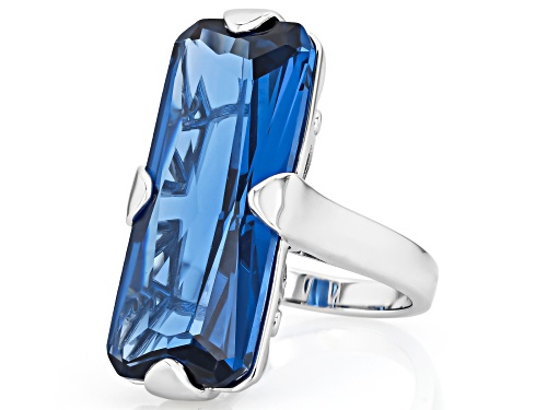 Pre-Owned 20.40ct Rectangular Lab Created Blue Spinel With .06ctw White Zircon Rhodium Over Silver R - Size 9