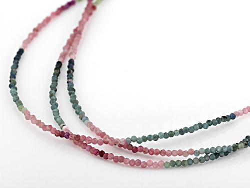 Pre-Owned 2.2MM Round Multi-Tourmaline Rhodium Over Sterling Silver 3-strand bead Necklace - Size 18