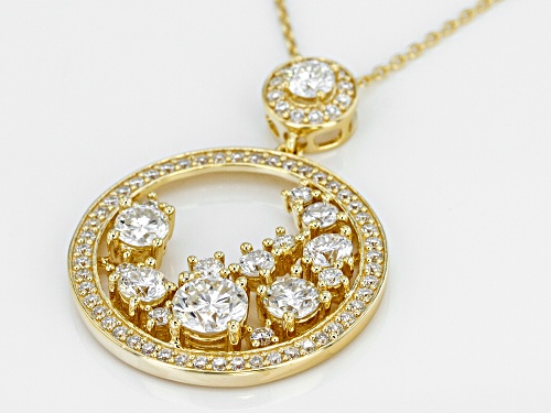 Pre-Owned MOISSANITE FIRE® 3.24CTW DEW ROUND 14K YELLOW GOLD OVER SILVER PENDANT AND CHAIN