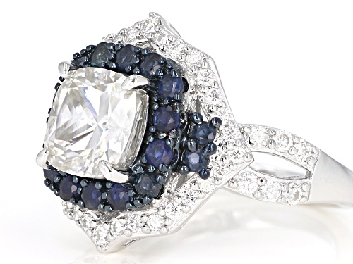 Pre-Owned MOISSANITE FIRE(R) 2.98CTW DEW AND .92CTW BLUE SAPPHIRE PLATINEVE(R) RING - Size 11