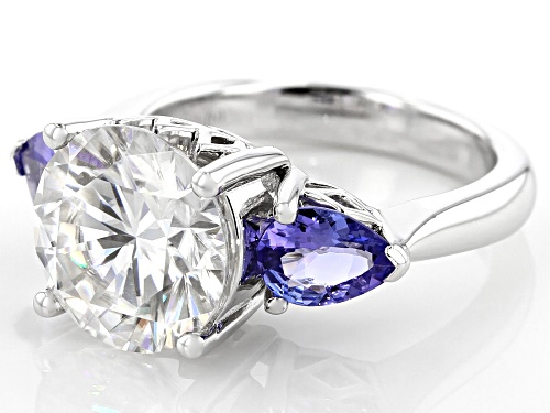 Pre-Owned MOISSANITE FIRE(R) 4.75CT DEW ROUND 1.42CTW PEAR SHAPE TANZANITE PLATINEVE(R) RING - Size 7