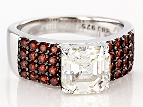 Pre-Owned 3.70CT STRONTIUM TITANATE .93CTW RED GARNET RHODIUM OVER STERLING SILVER RING - Size 7