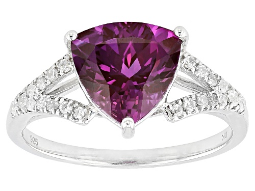 Pre-Owned 2.81CT TRILLION LAB CREATED ALEXANDRITE WITH .18CTW ROUND WHITE ZIRCON RHODIUM OVER SILVER - Size 7