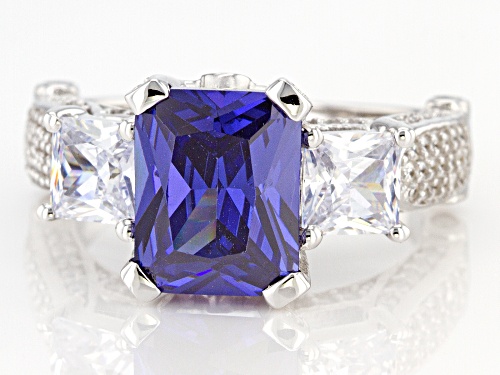 Pre-Owned Bella Luce ® Esotica™ 8.04ctw Tanzanite And White Diamond Simulants Rhodium Over Silver Ri - Size 9