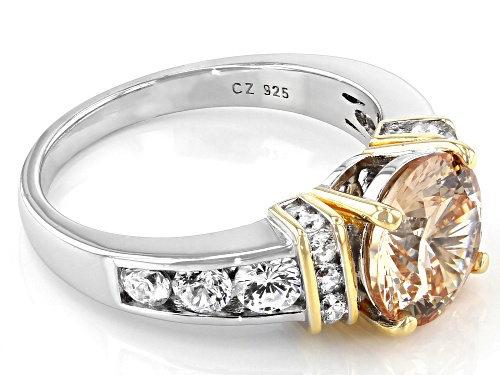 Pre-Owned Bella Luce ® 6.02ctw Dillenium Champagne And White Diamond Simulants Rhodium Over Silver R - Size 5