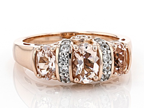 Pre-Owned 1.23CTW OVAL MORGANITE WITH .40CTW WHITE ZIRCON 18K ROSE GOLD OVER SILVER RING - Size 8