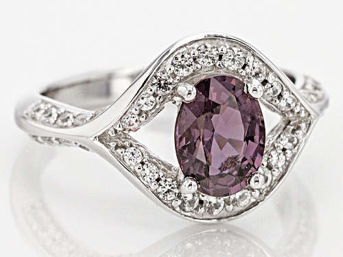 Pre-Owned 1.15ct Oval Myanmar Purple Spinel With .54ctw White Zircon Rhodium Over Sterling Silver Ri - Size 6