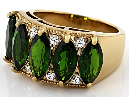 Pre-Owned 4.67CTW MARQUISE RUSSIAN CHROME DIOPSIDE WITH .31CTW WHITE ZIRCON 18K YELLOW GOLD OVER SIL - Size 7