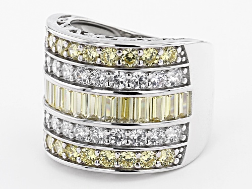 Pre-Owned Bella Luce ® 8.94ctw Canary And White Diamond Simulants Rhodium Over Silver Ring (4.62ctw - Size 6