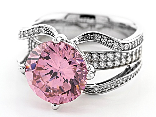 Pre-Owned Bella Luce ® 11.44ctw Pink And White Diamond Simulants Rhodium Over Silver Ring (5.51ctw D - Size 8