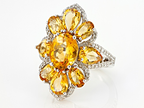 Pre-Owned 6.10ctw Citrine With 0.30ctw White Zircon Rhodium Over Sterling Silver Ring - Size 6