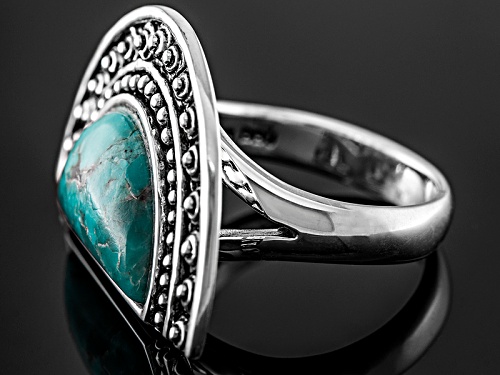 Pre-Owned Southwest Style By Jtv™ Crescent Shape Cabochon Turquoise Sterling Silver Solitaire Ring - Size 8