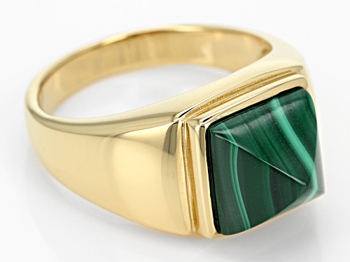 Pre-Owned Fancy Pyramid Cabochon Malachite 18k Gold Over Silver Men's Ring. - Size 10