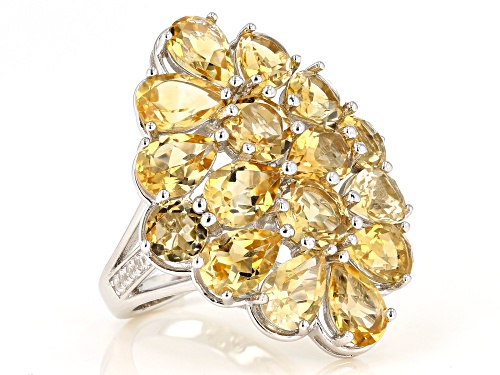 Pre-Owned 7.85ctw Mixed Shaped Golden Citrine With 0.15ctw White Zircon Rhodium Over Sterling Silver - Size 8