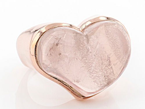 Pre-Owned 21x17mm Fancy Heart-shaped Cabochon Rose Quartz 18K Rose Gold Over Sterling Silver Solitai - Size 9