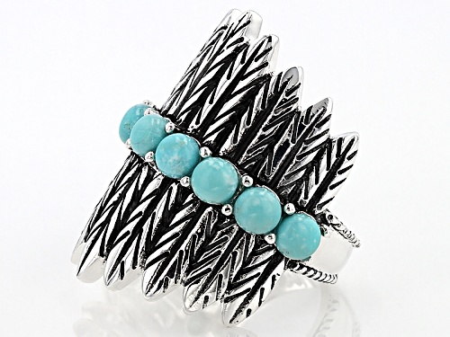 Pre-Owned Southwest Style By Jtv™ 4mm Round Cabochon Turquoise Sterling Silver Feather Ring - Size 5