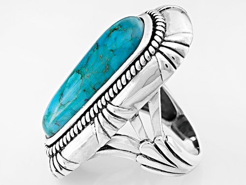 Pre-Owned Southwest Style By Jtv™ 28x10mm Tapered Baguette Turquoise Sterling Silver Solitaire Ring - Size 5