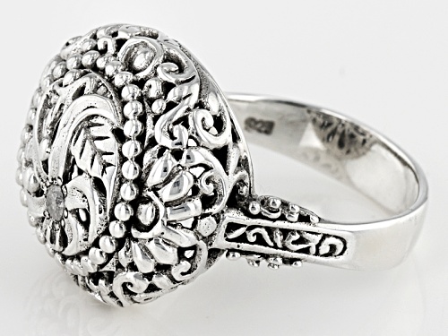 Pre-Owned Artisan Gem Collection Of Bali™ .06ct Round White Single Diamond Accent Silver Floral Ring - Size 11