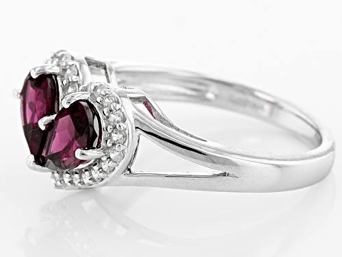 Pre-Owned 1.73ctw Pear Shape Raspberry Rhodolite And .19ctw Round White Zircon Sterling Silver Ring - Size 8