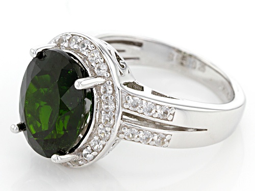 Pre-Owned 4.59ct Oval Russian Chrome Diopside With .65ctw Round White Zircon Sterling Silver Ring - Size 4