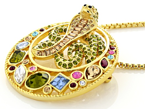 Pre-Owned Off Park ® Collection Multicolor Crystal Gold Tone Snake Pin Pendant With Chain