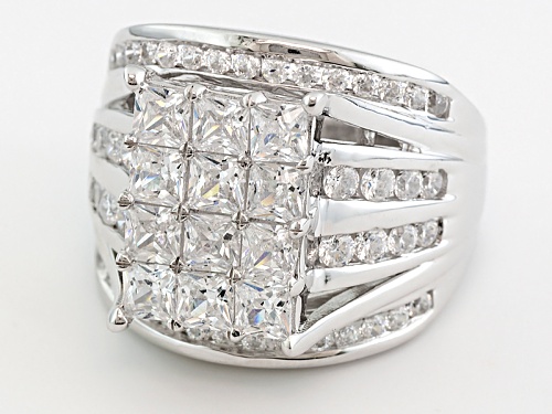 Pre-Owned Bella Luce ® 4.21ctw Princess Cut And Round Rhodium Over Sterling Silver Ring - Size 6