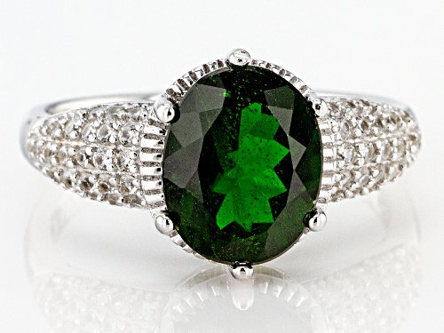 Pre-Owned 2.60ct Oval Chrome Diopside With .61ctw Round White Zircon Rhodium Over Sterling Silver Ri - Size 7