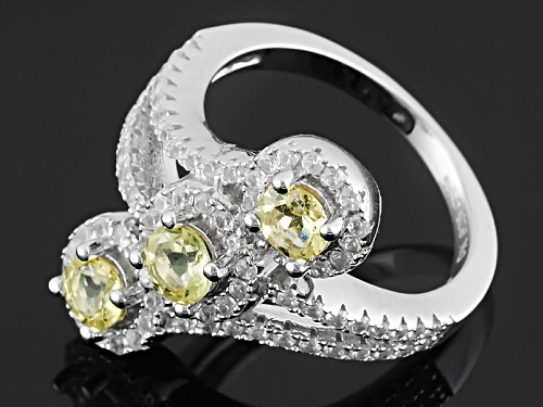 Pre-Owned .70ctw Round Yellow Beryl And .55ctw Round White Zircon Sterling Silver 3-Stone Ring - Size 9