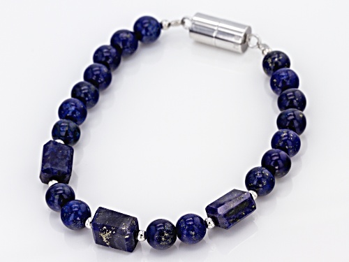 Pre-Owned MIXED SHAPES LAPIS LAZULI RHODIUM OVER STERLING SILVER BRACELET - Size 7.25