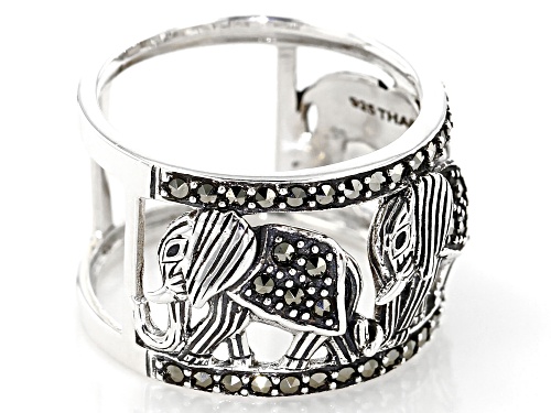 Pre-Owned Round Marcasite Sterling Silver Elephant Band Ring - Size 8
