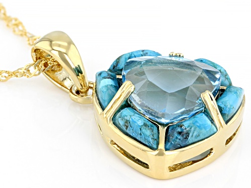 Pre-Owned 5.70ct Glacier Topaz(TM) with turquoise inlay 18k yellow gold over silver pendant with cha