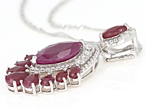 Pre-Owned 8.11ctw Mixed Shape Indian Ruby With .75ctw Zircon Rhodium Over Silver Enhancer W/ Chain