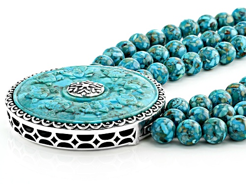 Pre-Owned Southwest Style By JTV™ Turquoise Enhancer/Pendant & Convertible 3-Strand Bead Necklace/Br
