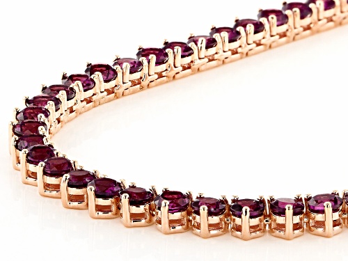 Pre-Owned 29.75ctw Round Raspberry Color Rhodolite 18k Rose Gold Over Sterling Silver Tennis Necklac - Size 18
