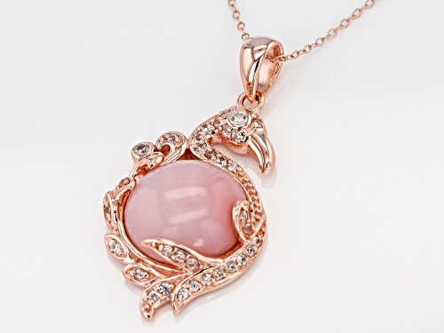 Pre-Owned 16MM PERUVIAN PINK OPAL WITH .71CTW WHITE ZIRCON 18K ROSE OVER SILVER FLAMINGO PENDANT WIT