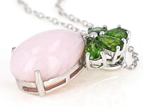 Pre-Owned 14x10mm Pear Shape Peruvian Pink Opal & 1.10ctw Chrome Diopside Rhodium Over Silver Pendan