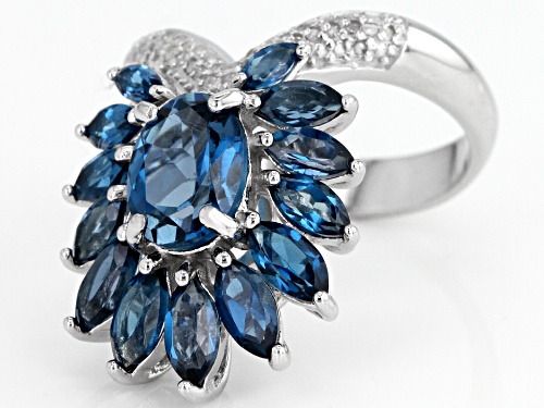 Pre-Owned 4.21ctw Oval & Marquise London Blue Topaz with .11ctw White Diamond Rhodium Over Silver Ri - Size 8