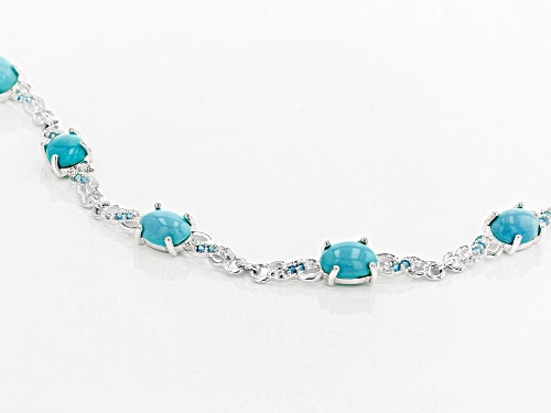 Pre-Owned 8X6MM OVAL TURQUOISE & .14CTW ROUND NEON APATITE STERLING SILVER BRACELET - Size 8