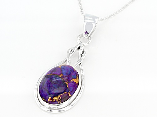 Pre-Owned 18X13MM OVAL CABOCHON PURPLE TURQUOISE STERLING SILVER PENDANT WITH CHAIN